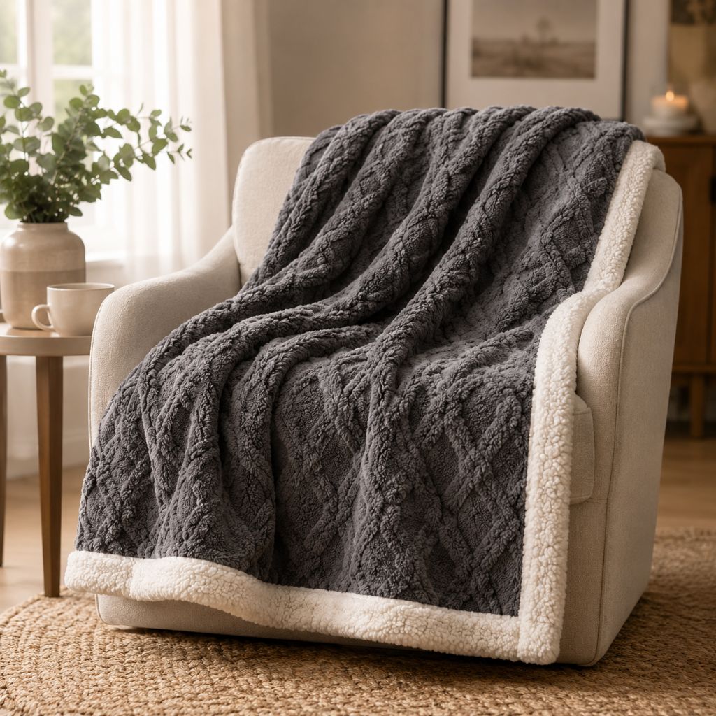 Reversible Sherpa Fleece Blanket – Soft & Warm Throw - Tegulane Global