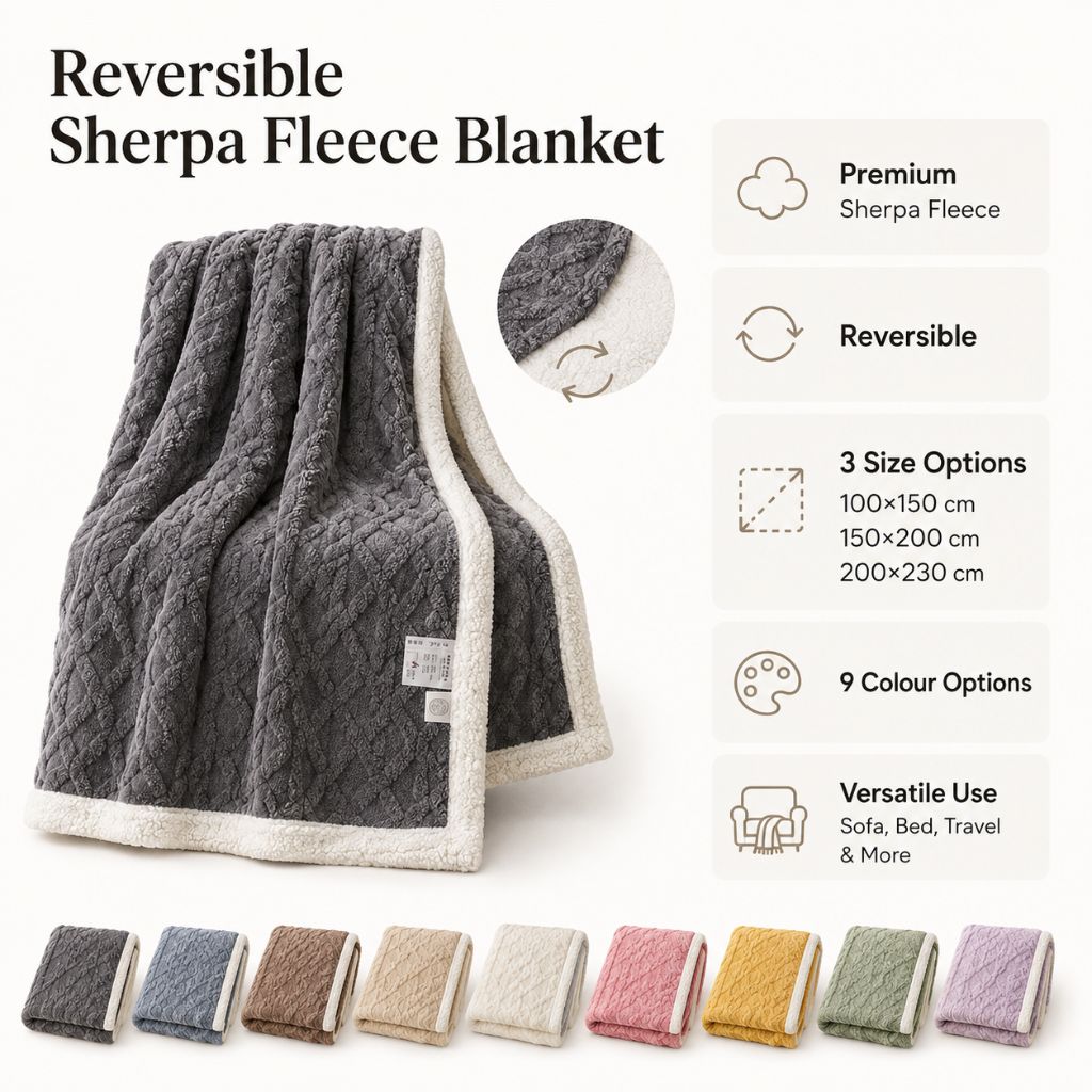 Reversible Sherpa Fleece Blanket – Soft & Warm Throw - Tegulane Global