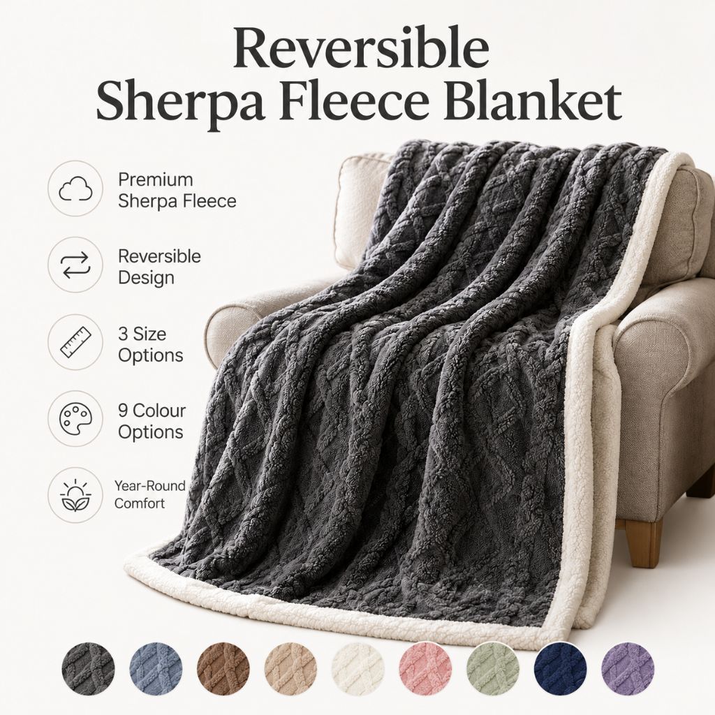 Reversible Sherpa Fleece Blanket – Soft & Warm Throw - Tegulane Global