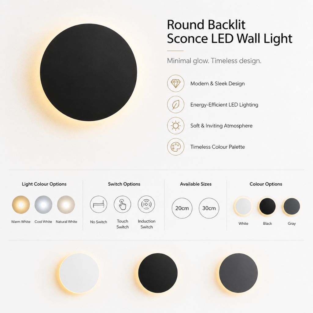 Round Backlit Sconce LED Wall Light for Interiors - Tegulane Global