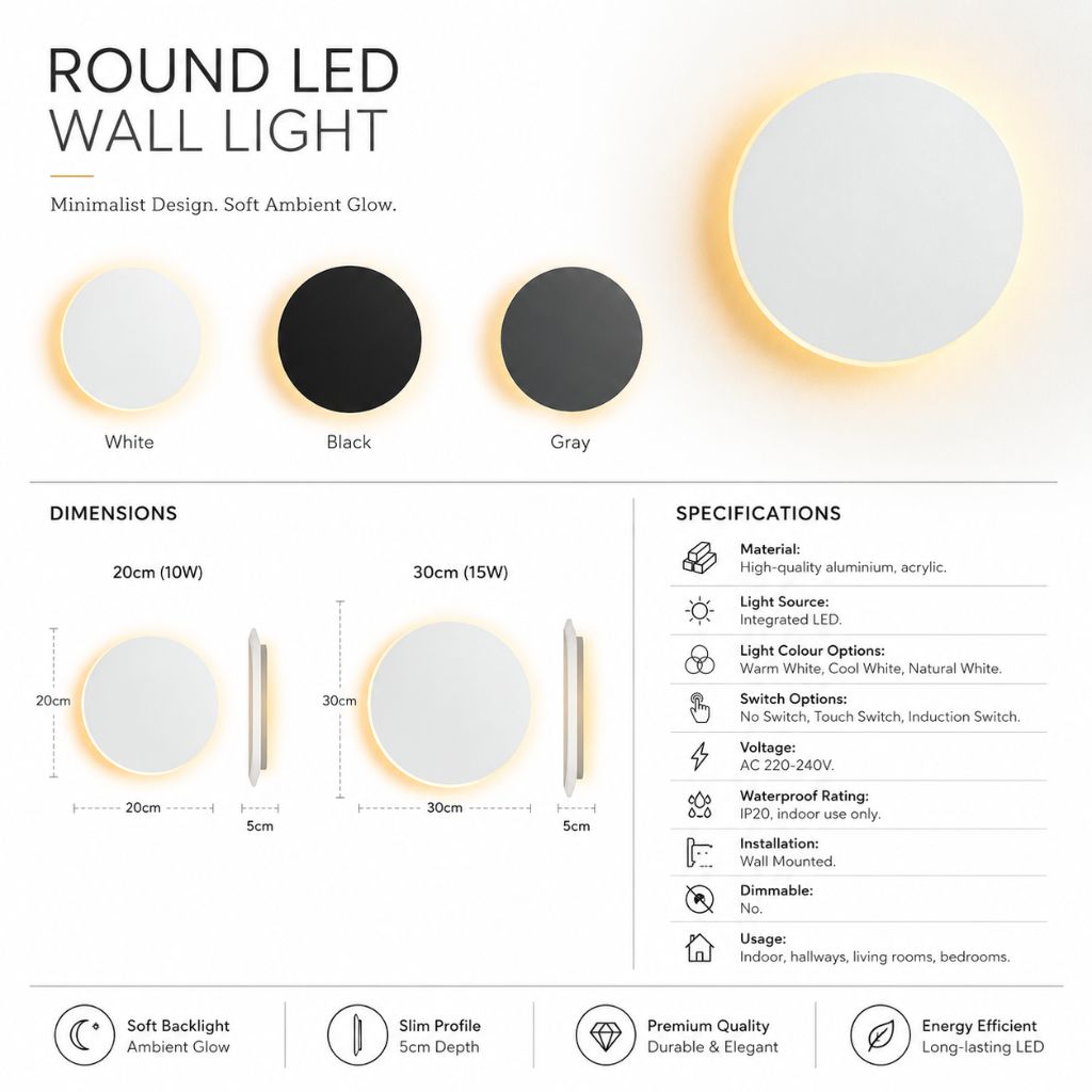 Round Backlit Sconce LED Wall Light for Interiors - Tegulane Global