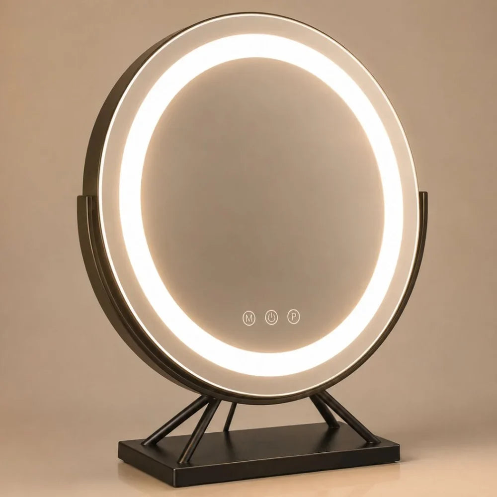 Round Lighted Vanity Tabletop Makeup Mirror LED Dimmable 15x Magnifying - Tegulane Global