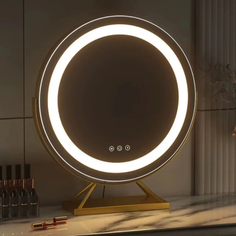 Round Lighted Vanity Tabletop Makeup Mirror LED Dimmable 15x Magnifying - Tegulane Global