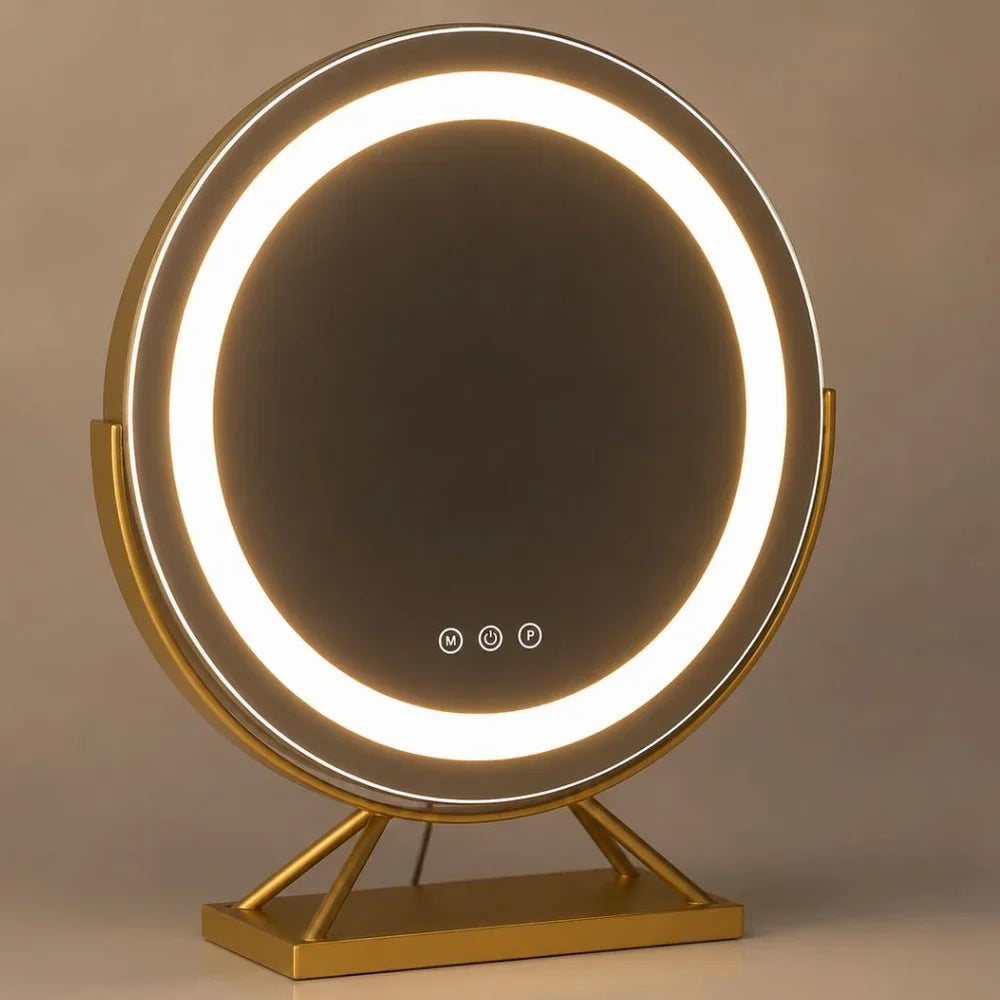 Round Lighted Vanity Tabletop Makeup Mirror LED Dimmable 15x Magnifying - Tegulane Global