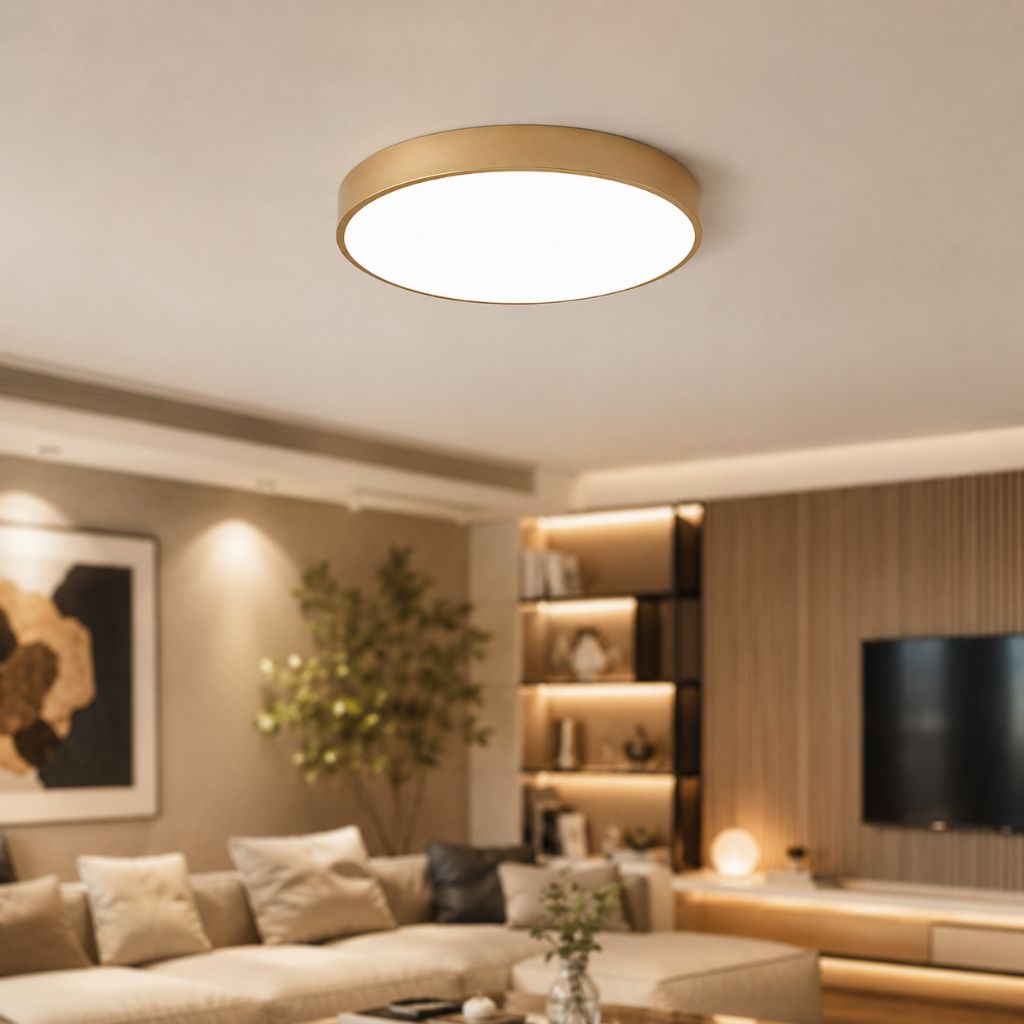 Round Slim Semi Flush Ceiling Light Fixture For Living Room - Tegulane Global