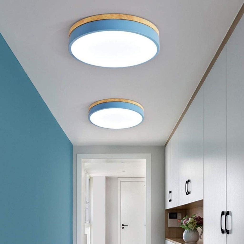 Round Wood Flush Mount Ceiling Light with LED - Tegulane Global