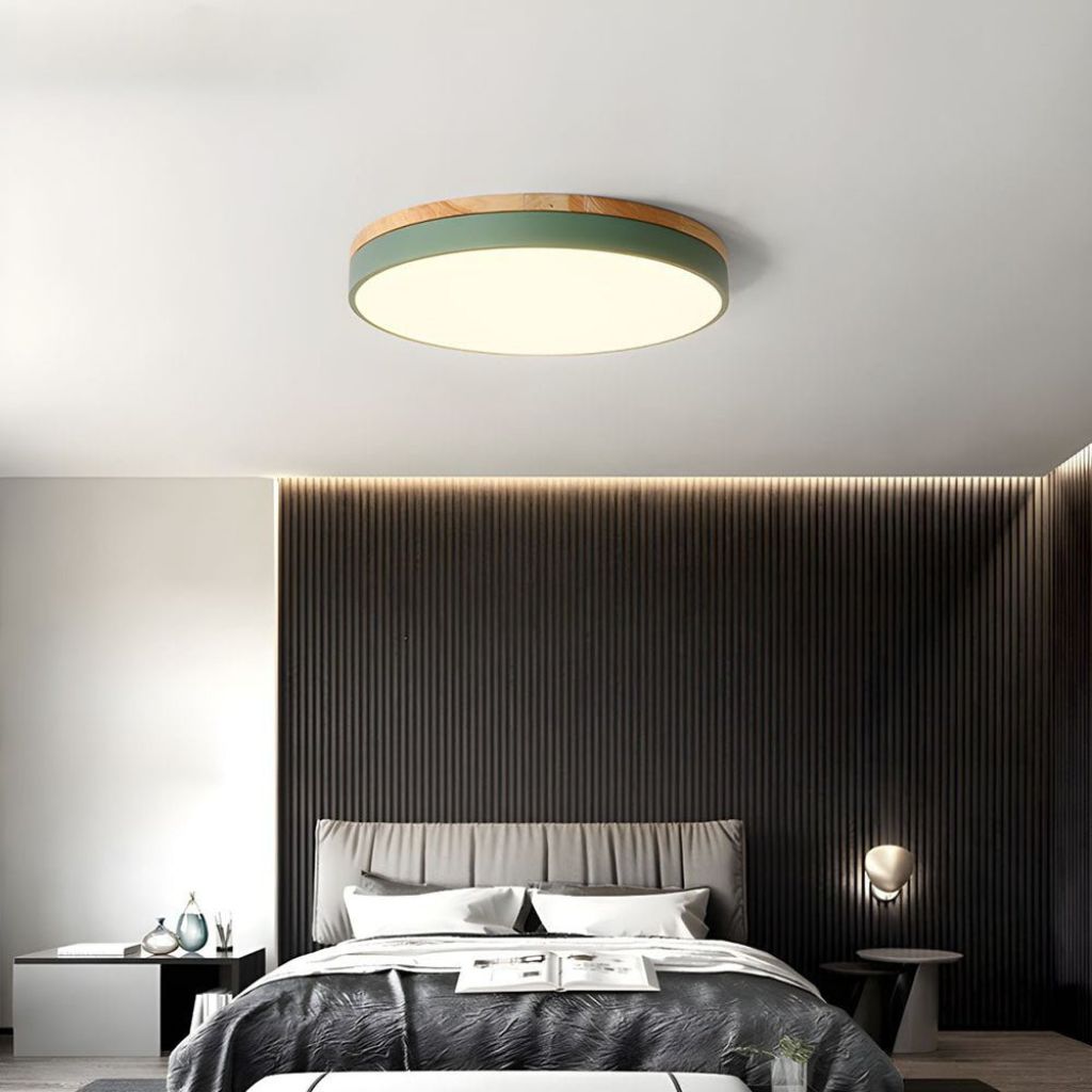 Round Wood Flush Mount Ceiling Light with LED - Tegulane Global