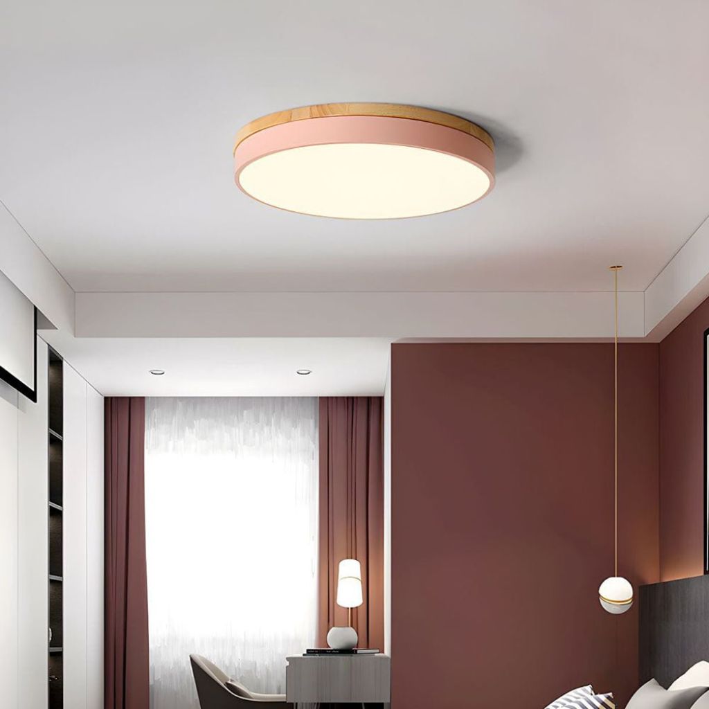 Round Wood Flush Mount Ceiling Light with LED - Tegulane Global