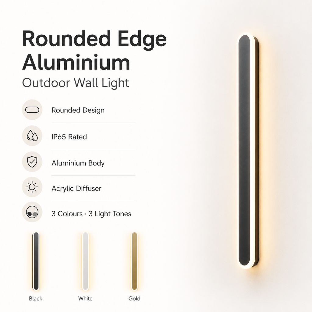 Rounded Edge Aluminium Outdoor Wall Light - Tegulane Global