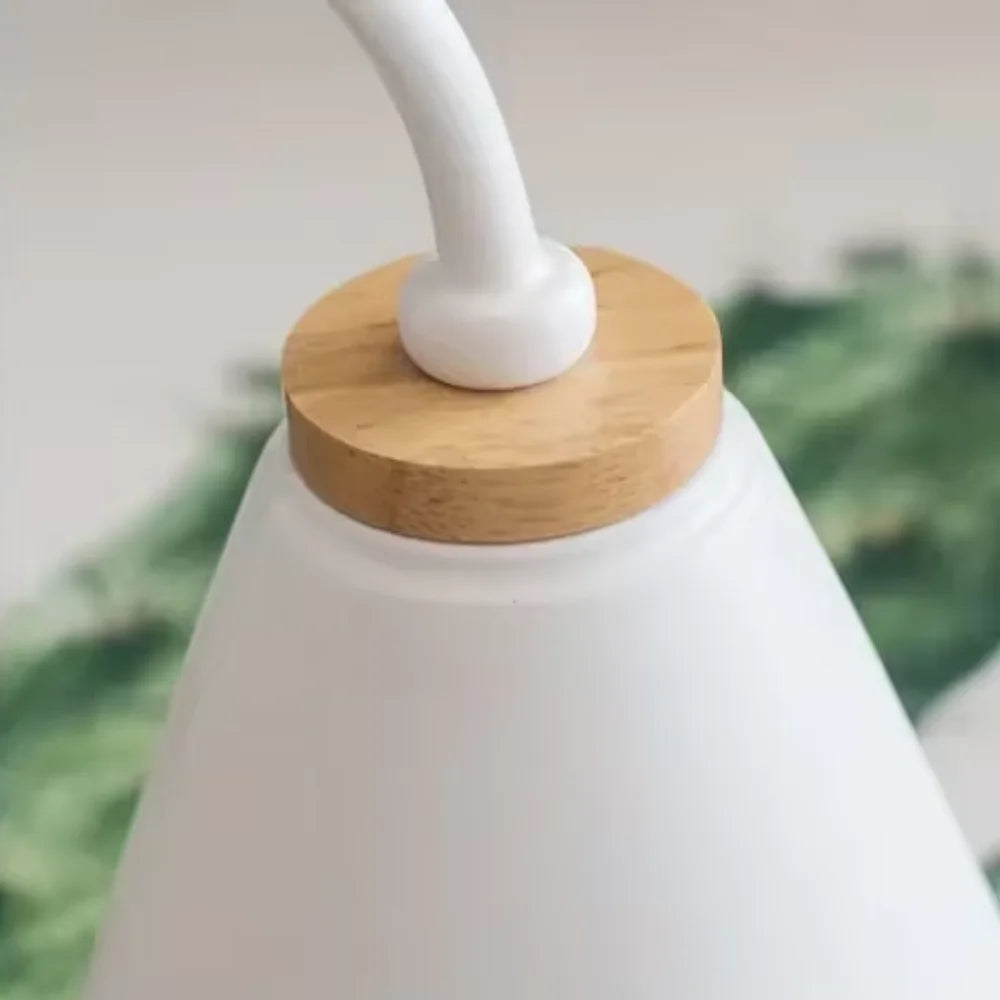 Scandinavian Cone Shade Curved Arm Wooden Wall Sconce - Tegulane Global
