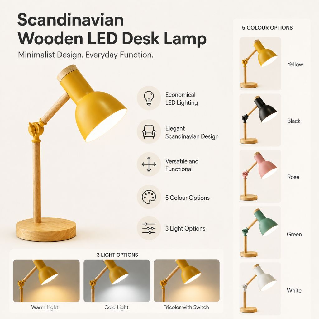 Scandinavian Wooden LED Desk Lamp - Tegulane Global