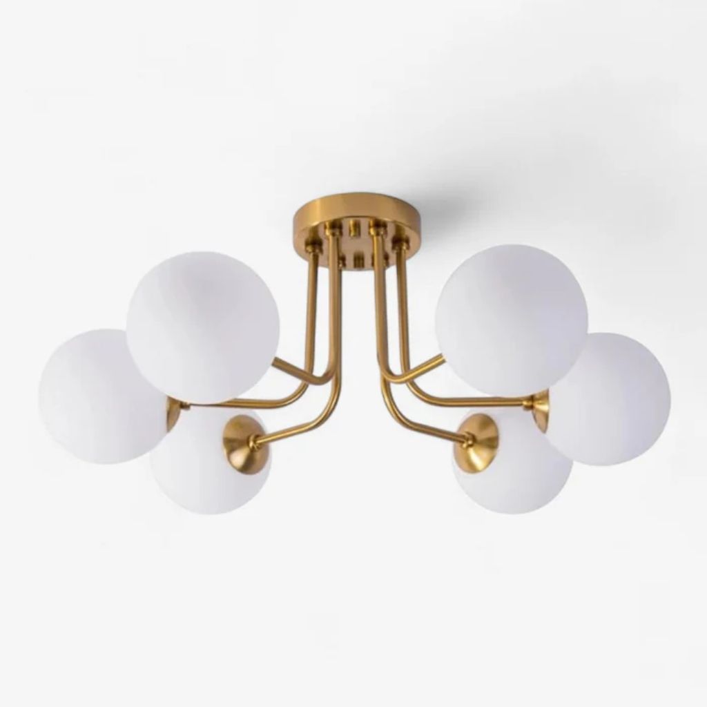 Semi Flush Mount Chandelier with Frosted Glass Globes - Tegulane Global