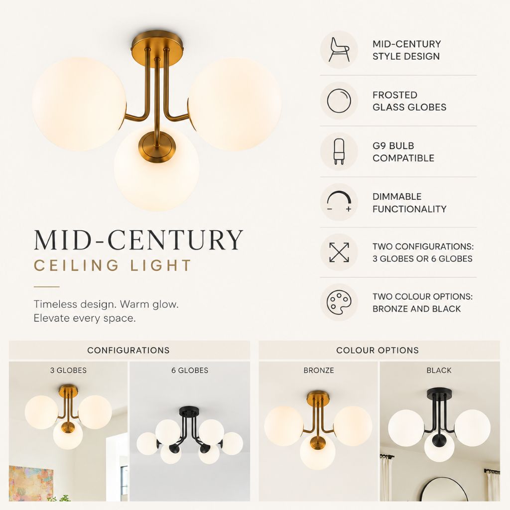 Semi Flush Mount Chandelier with Frosted Glass Globes - Tegulane Global