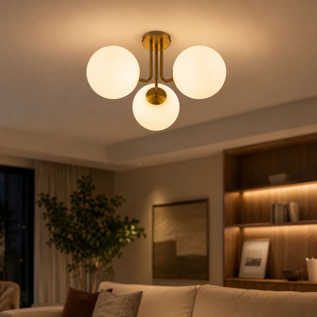 Semi Flush Mount Chandelier with Frosted Glass Globes - Tegulane Global