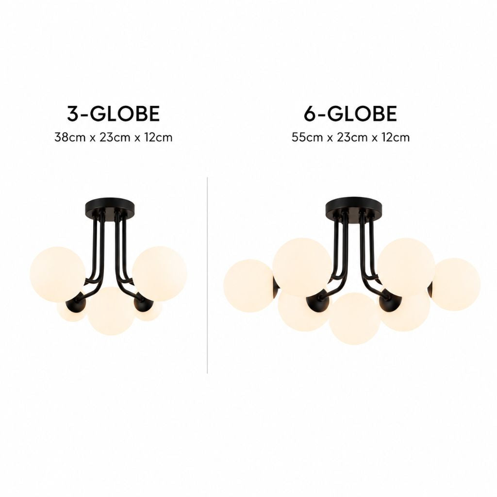 Semi Flush Mount Chandelier with Frosted Glass Globes - Tegulane Global