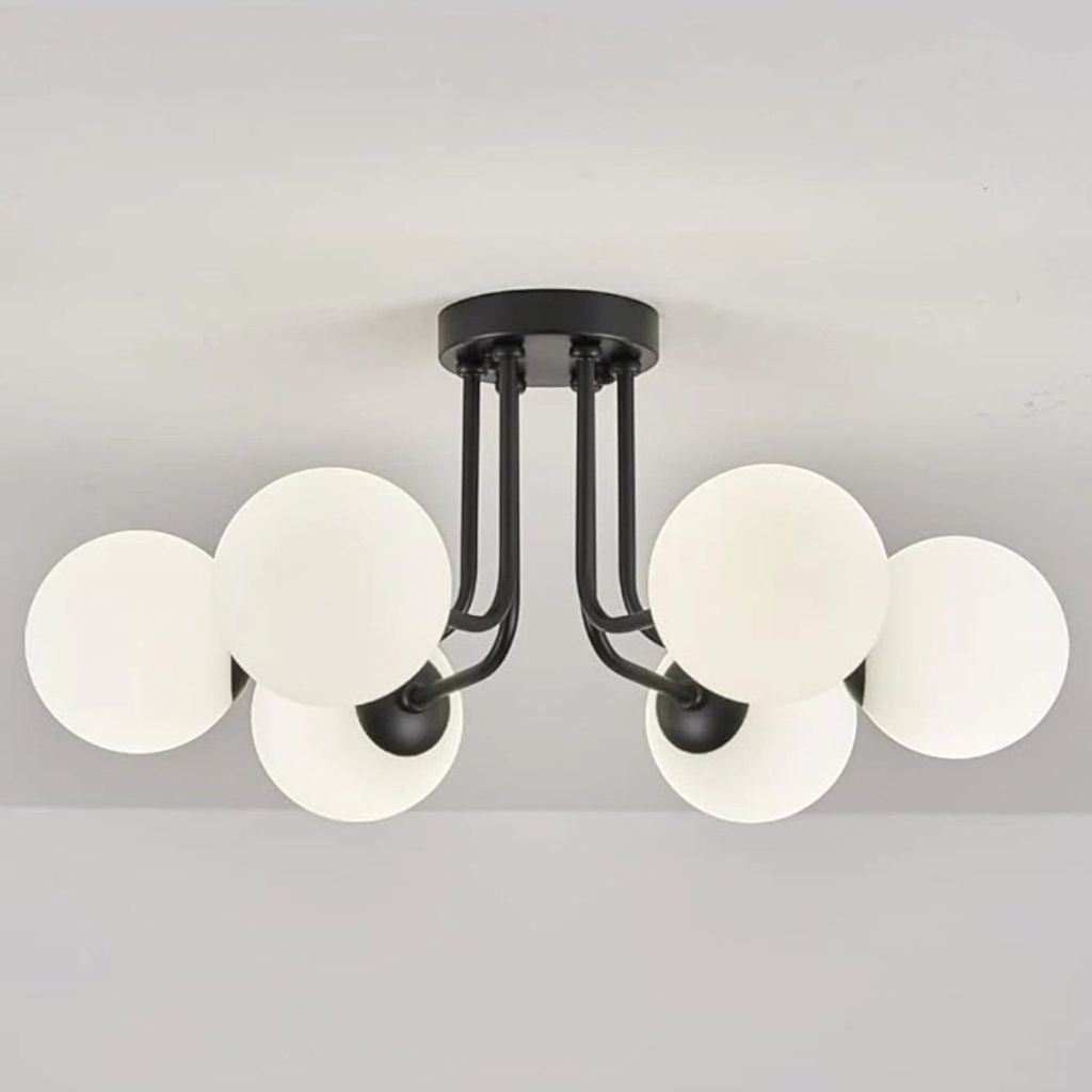 Semi Flush Mount Chandelier with Frosted Glass Globes - Tegulane Global