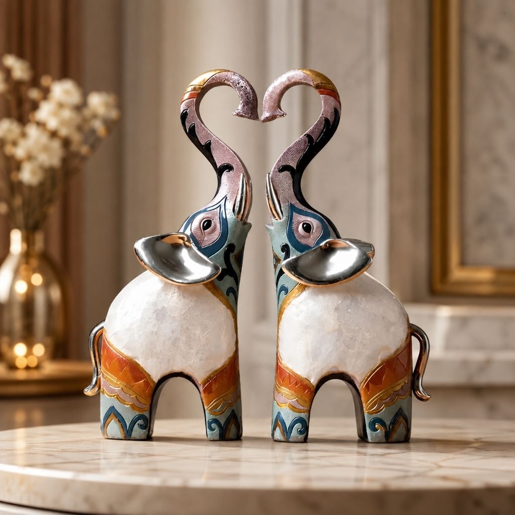 Set of 2 Resin Elephant Figurines