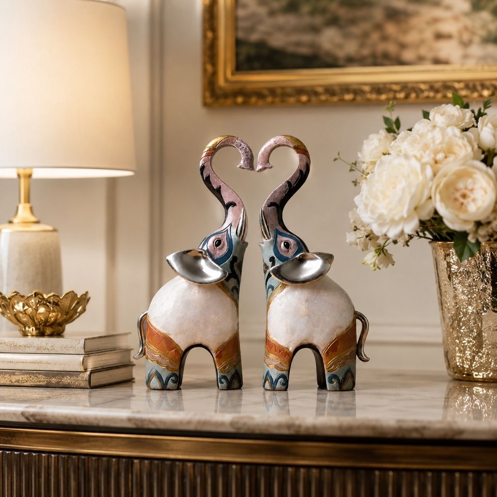 Set of 2 Resin Elephant Figurines - Tegulane Global