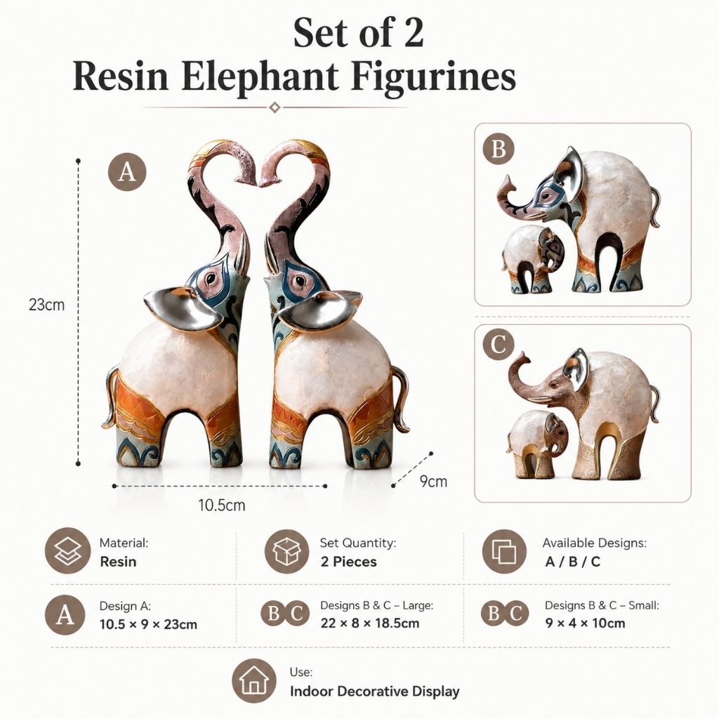 Set of 2 Resin Elephant Figurines - Tegulane Global