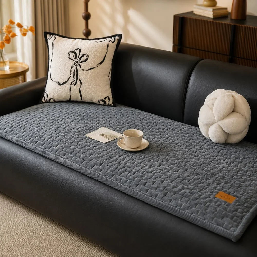 Short Plush Sofa Cushion Cover Anti-Slip Cream Style - Tegulane Global