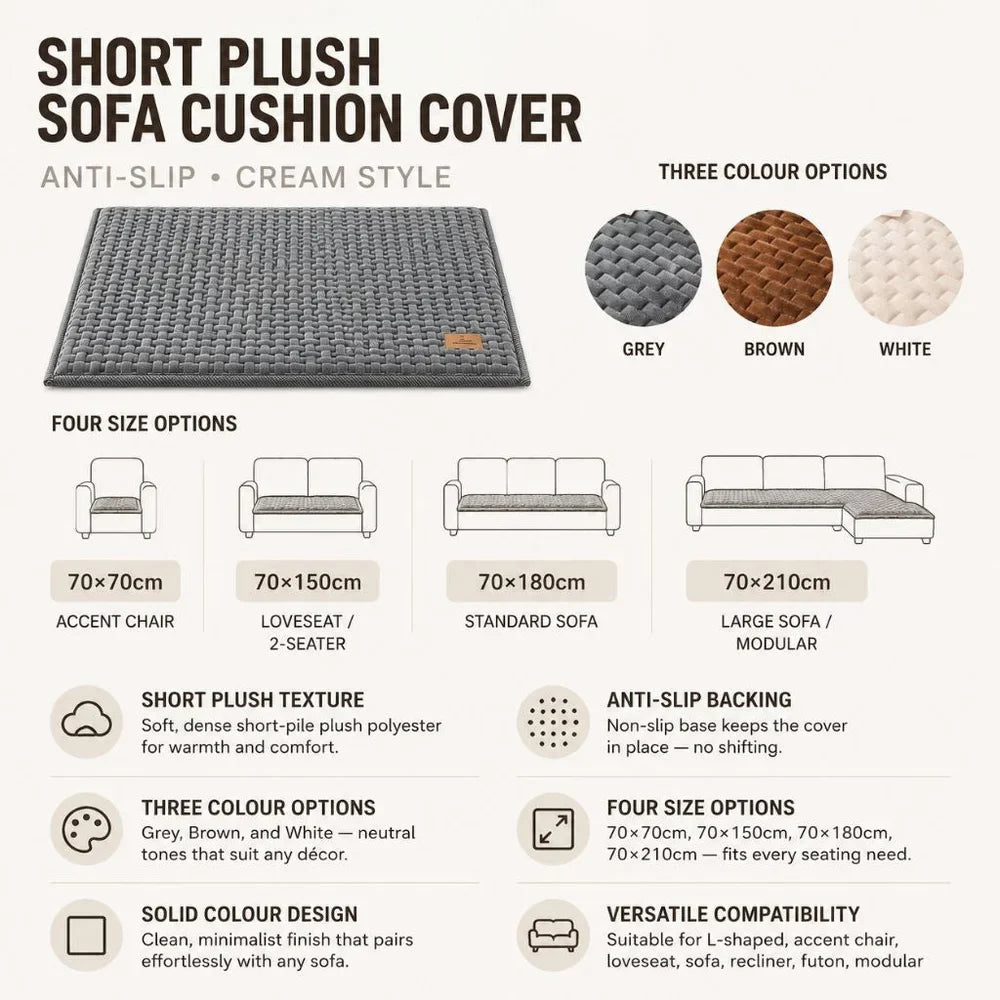 Short Plush Sofa Cushion Cover Anti-Slip Cream Style - Tegulane Global