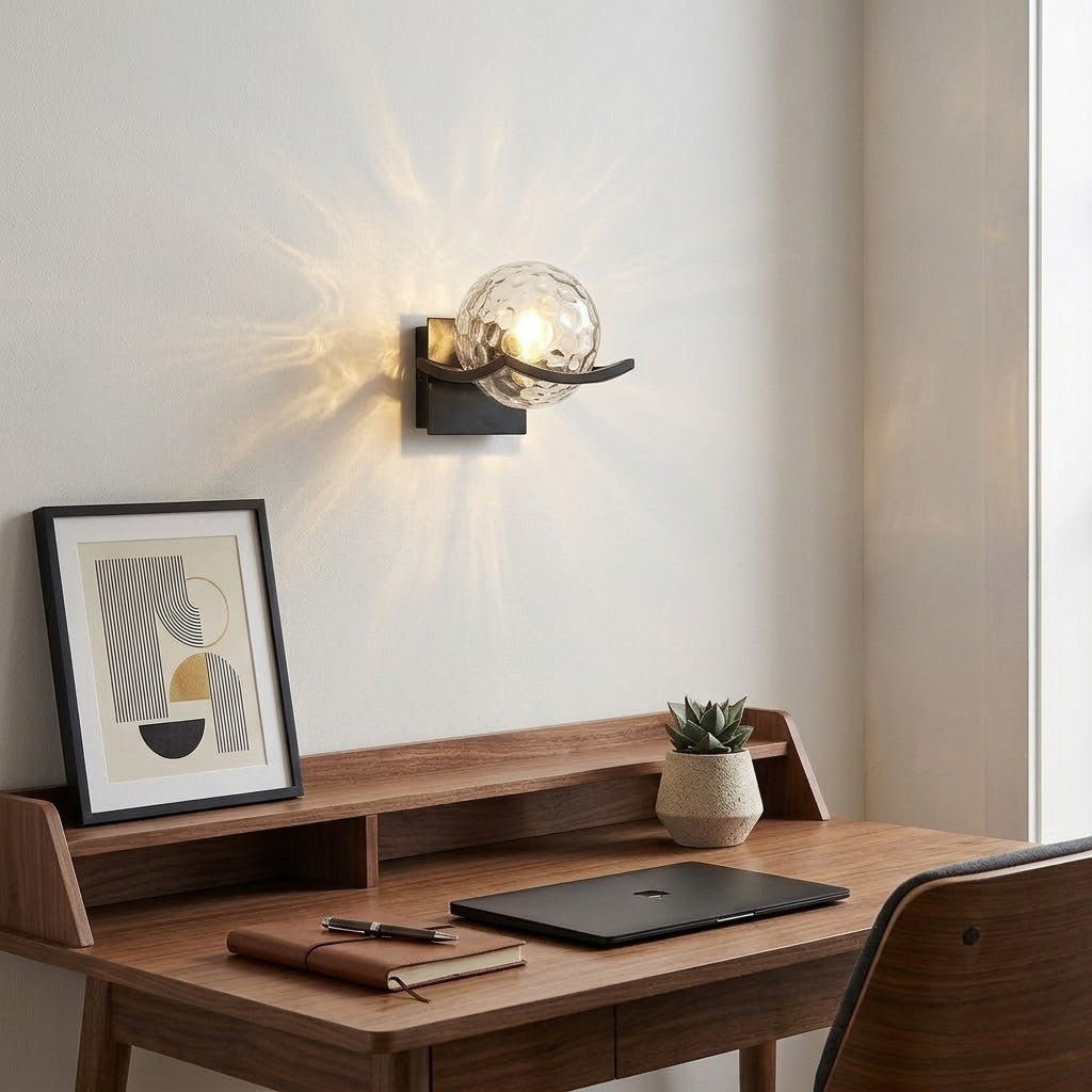 Sirius Glass Globe Wall Sconce with Black Finish - Tegulane Global