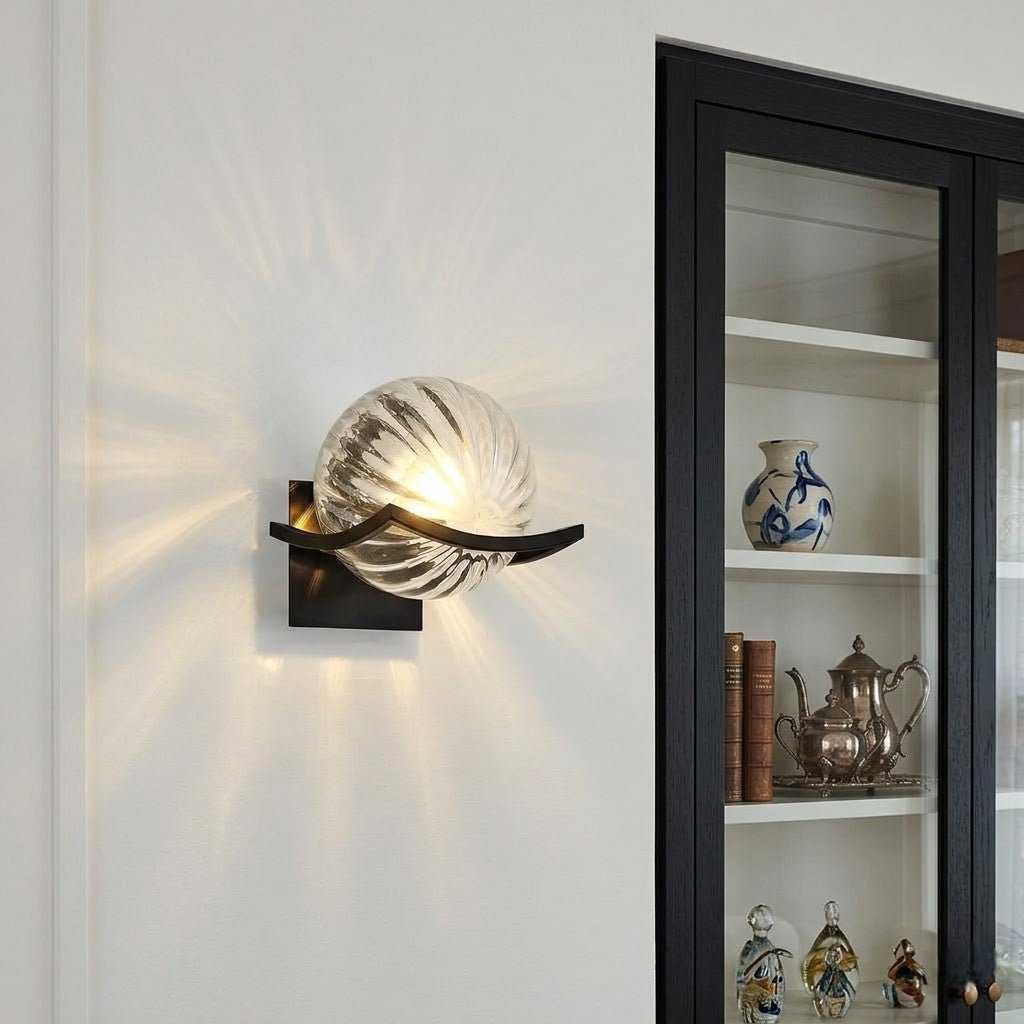 Sirius Glass Globe Wall Sconce with Black Finish - Tegulane Global