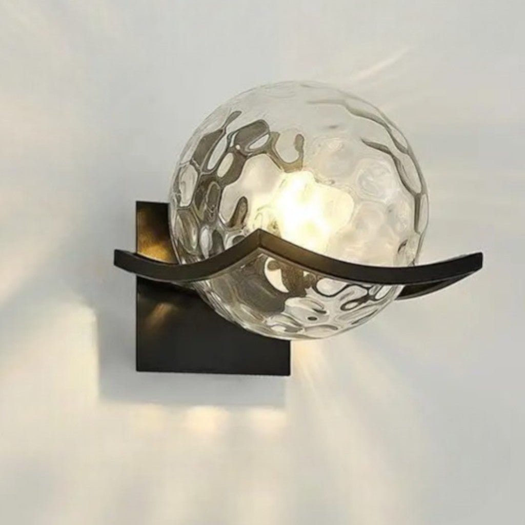 Sirius Glass Globe Wall Sconce with Black Finish - Tegulane Global