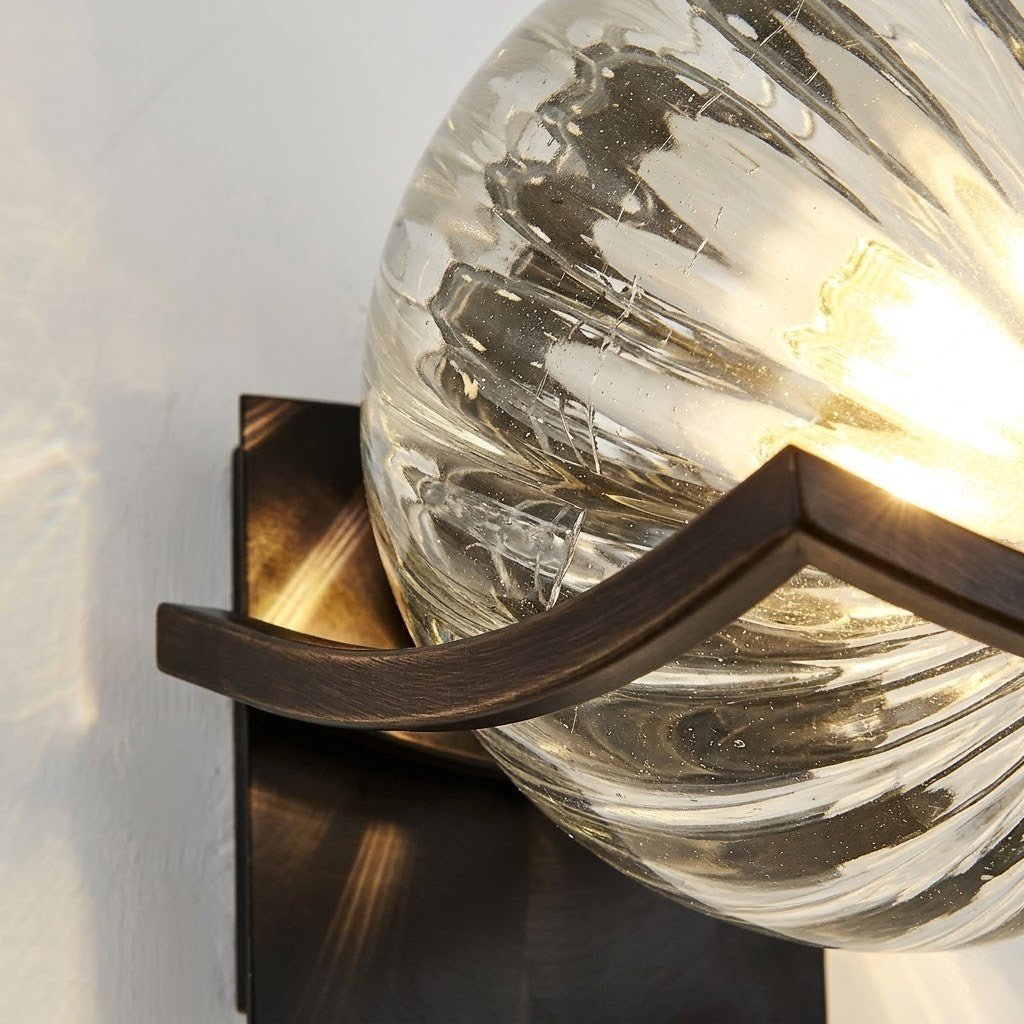 Sirius Glass Globe Wall Sconce with Black Finish - Tegulane Global