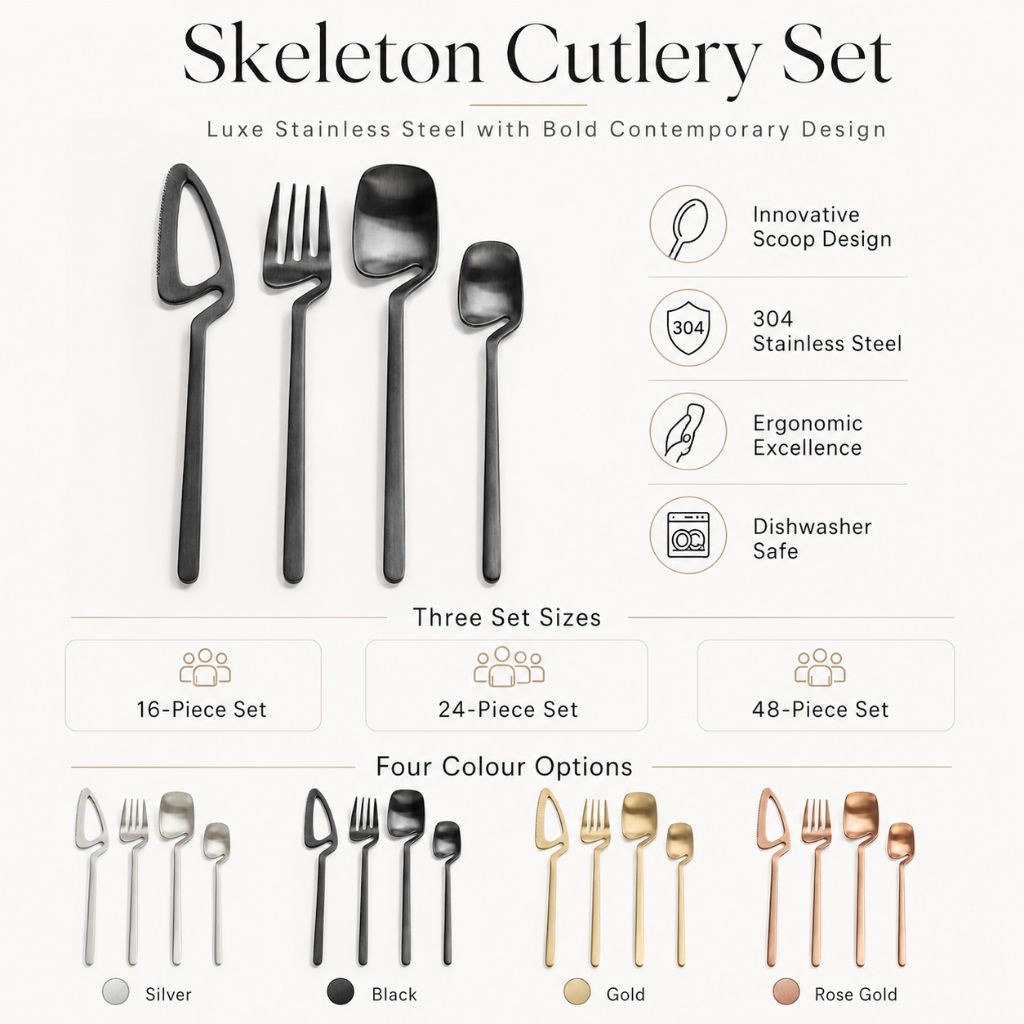 Skeleton Cutlery Set – Luxe Stainless Steel with Bold Contemporary Design - Tegulane Global
