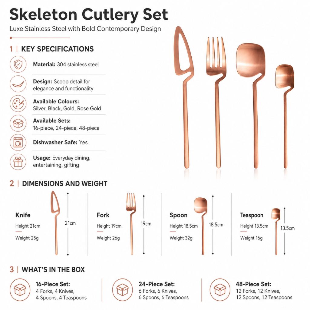 Skeleton Cutlery Set – Luxe Stainless Steel with Bold Contemporary Design - Tegulane Global