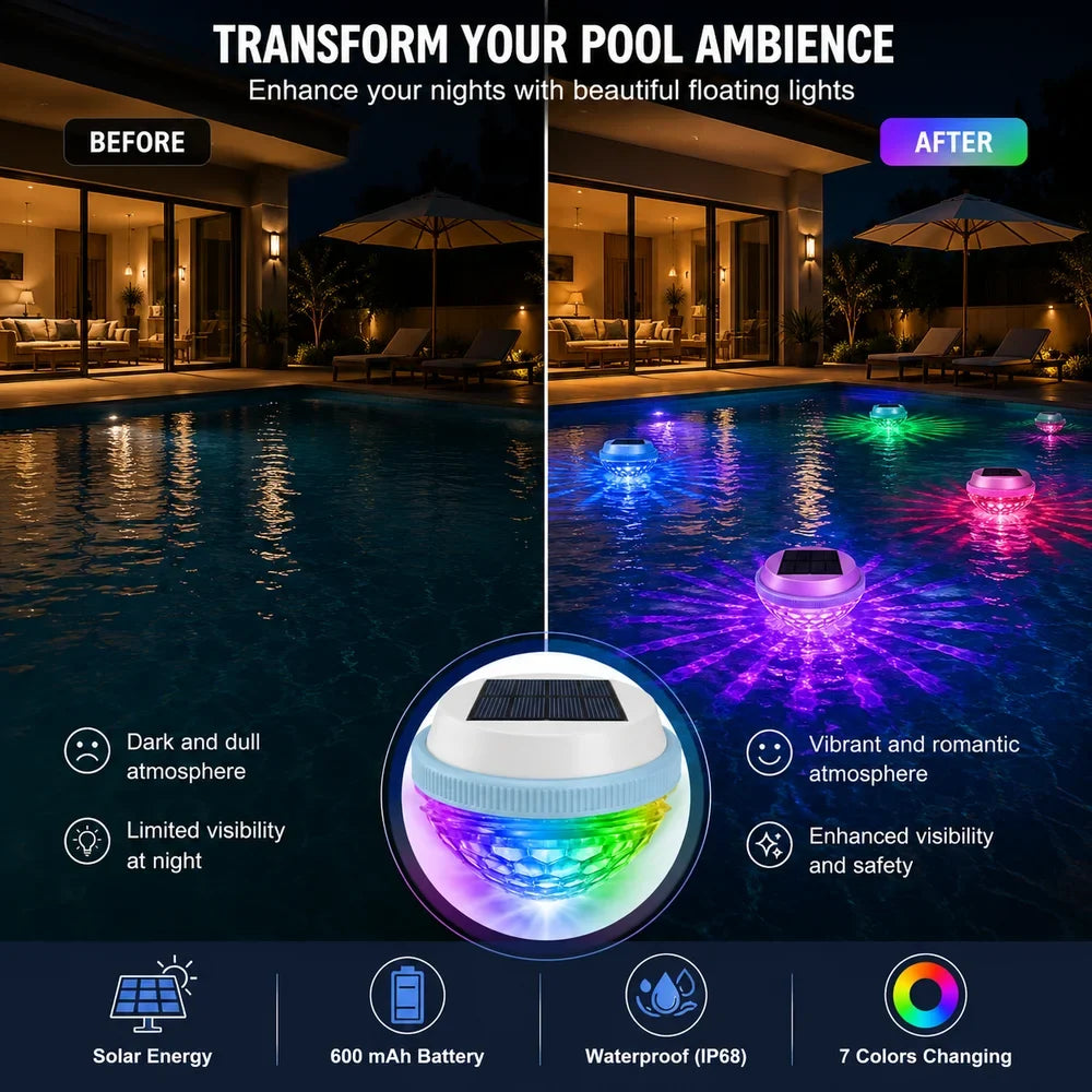 Solar Floating Pool Light RGB IP65 Waterproof Colour Changing Lamp - Tegulane Global