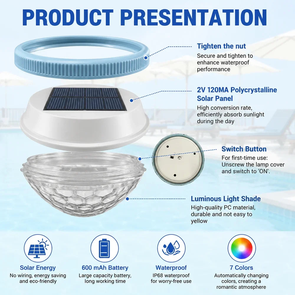 Solar Floating Pool Light RGB IP65 Waterproof Colour Changing Lamp - Tegulane Global