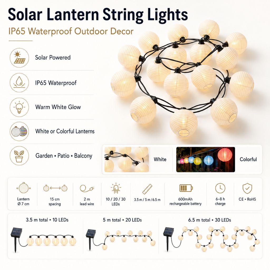 Solar Lantern String Lights IP65 Waterproof Outdoor Garden Patio Decor - Tegulane Global