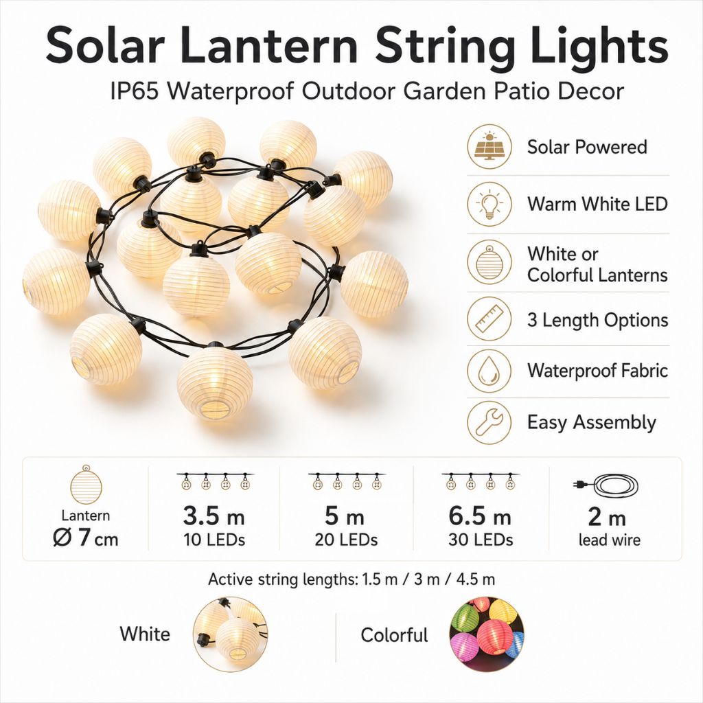 Solar Lantern String Lights IP65 Waterproof Outdoor Garden Patio Decor - Tegulane Global