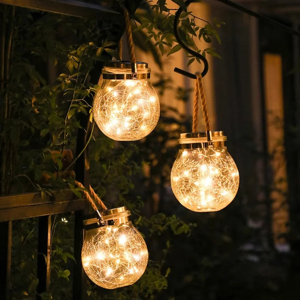 Solar Outdoor Hanging Lamp IP65 Waterproof Cracked Glass Jar - Tegulane Global