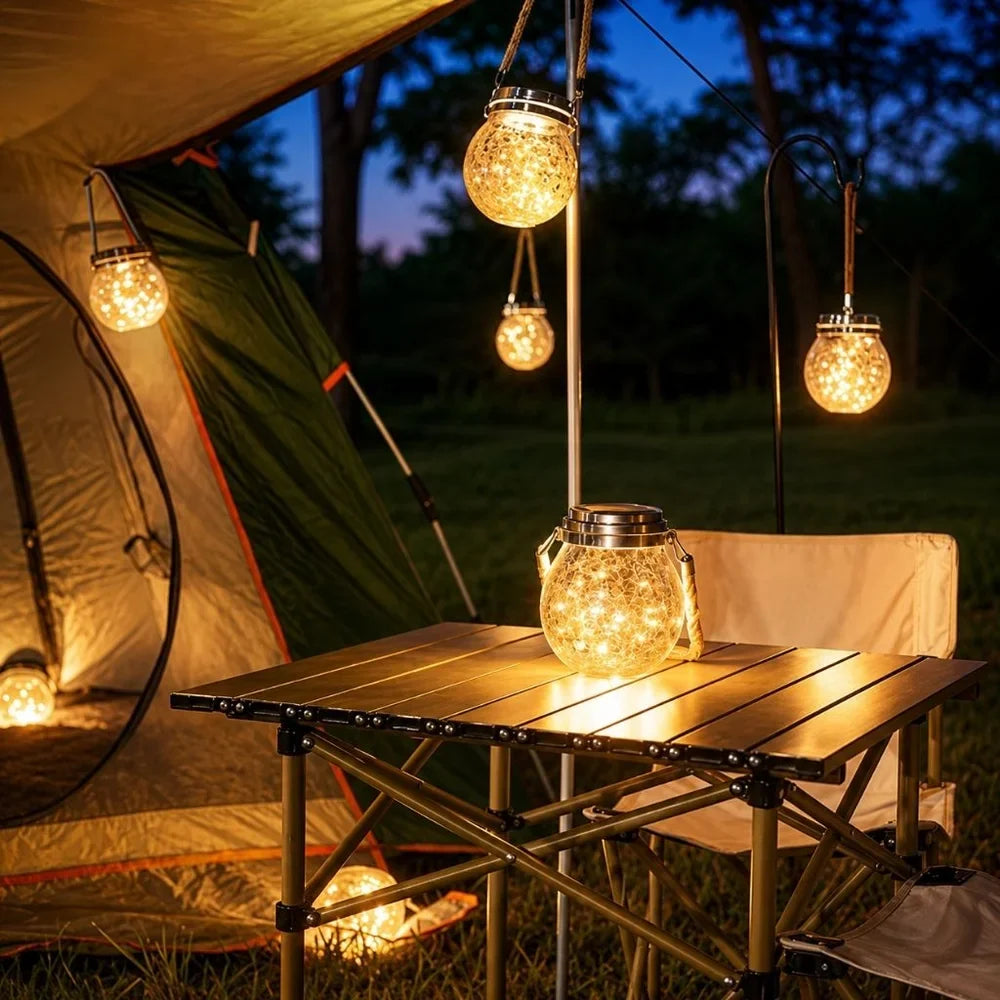 Solar Outdoor Hanging Lamp IP65 Waterproof Cracked Glass Jar - Tegulane Global