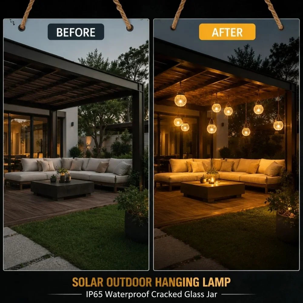Solar Outdoor Hanging Lamp IP65 Waterproof Cracked Glass Jar - Tegulane Global
