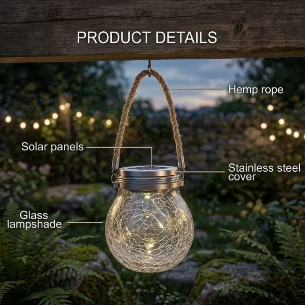 Solar Outdoor Hanging Lamp IP65 Waterproof Cracked Glass Jar - Tegulane Global