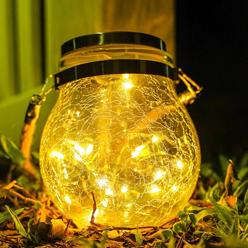 Solar Outdoor Hanging Lamp IP65 Waterproof Cracked Glass Jar - Tegulane Global