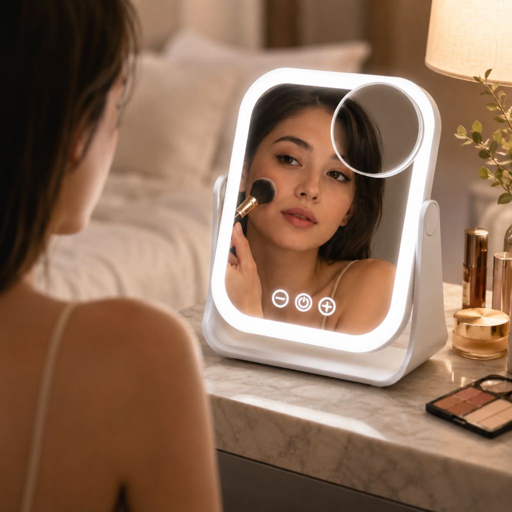 Square LED Makeup Mirror Portable Flip Rechargeable Touch Dimming - Tegulane Global