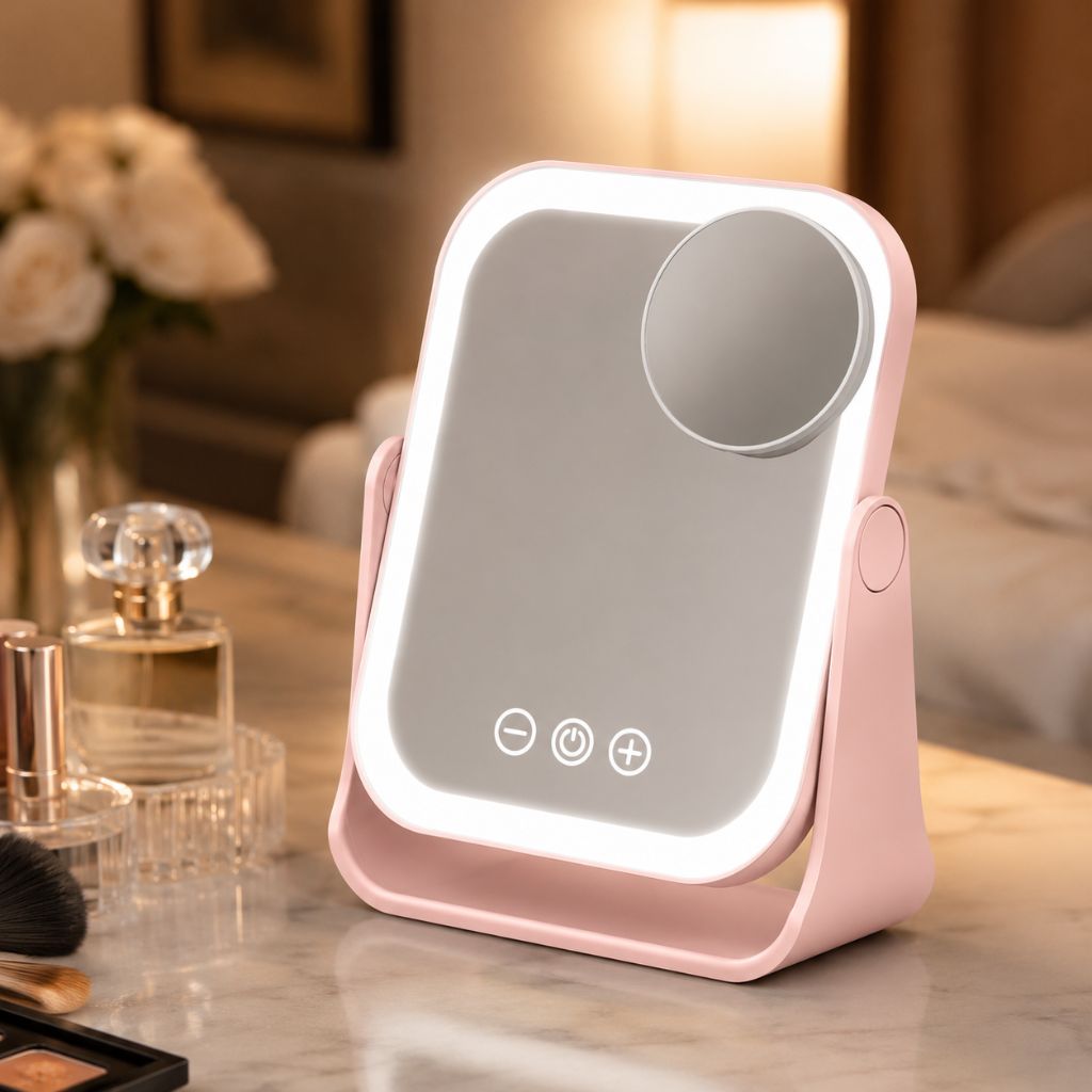Square LED Makeup Mirror Portable Flip Rechargeable Touch Dimming - Tegulane Global