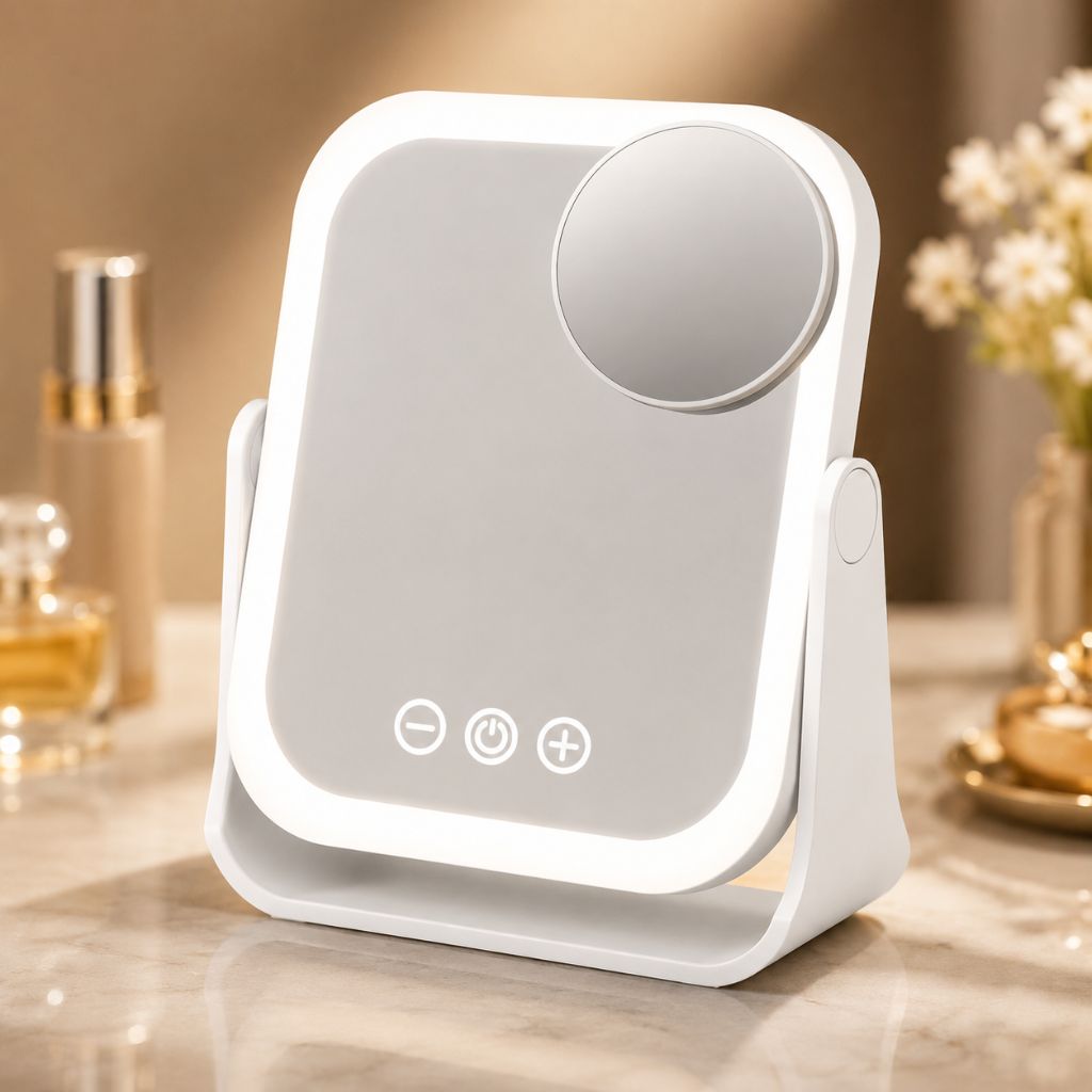Square LED Makeup Mirror Portable Flip Rechargeable Touch Dimming - Tegulane Global