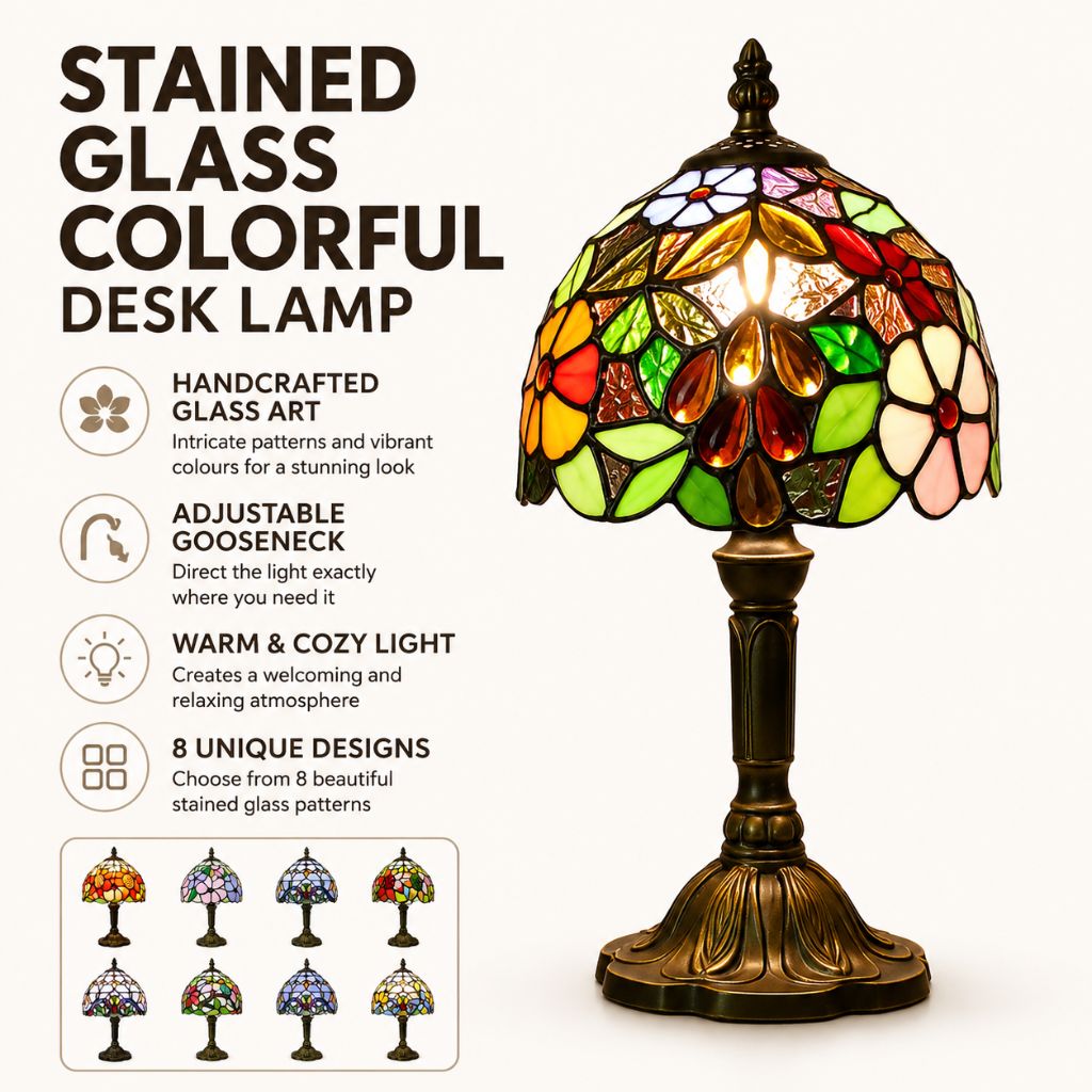 Stained Glass Colorful Desk Lamp - Tegulane Global