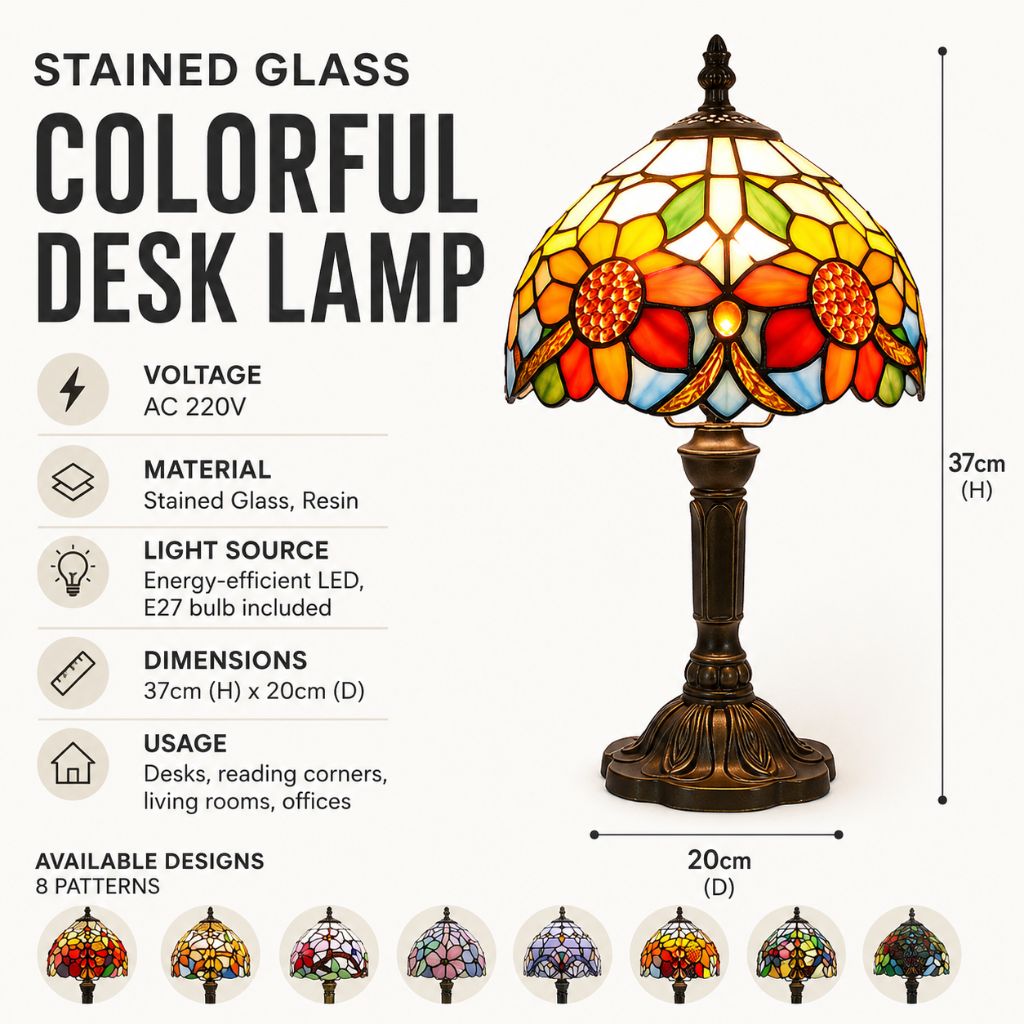 Stained Glass Colorful Desk Lamp - Tegulane Global