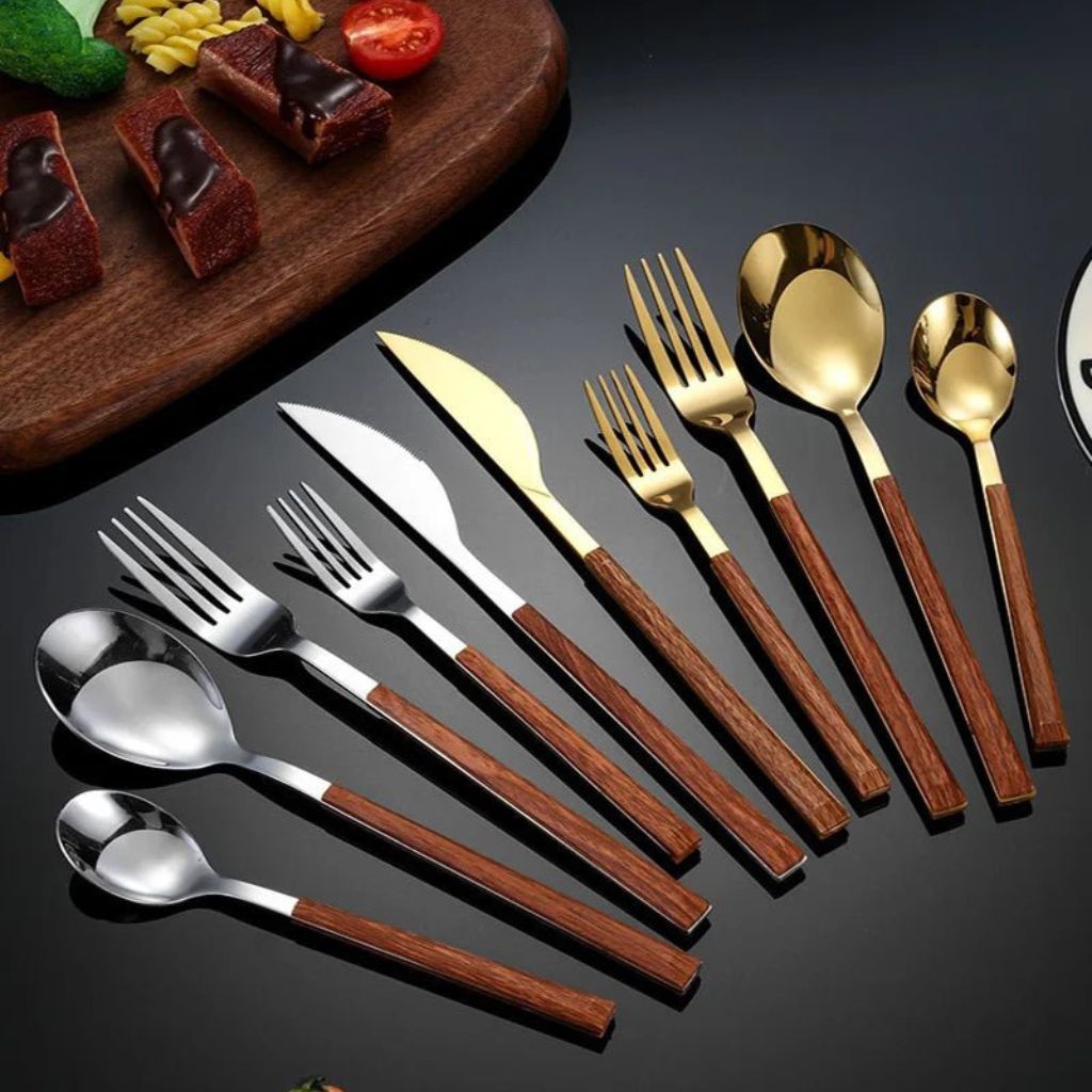 Stainless Steel Cutlery Set with Wood Handle - Tegulane Global