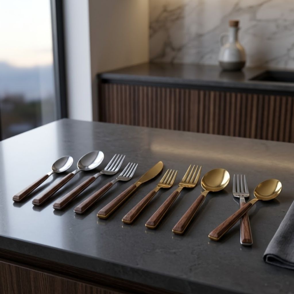 Stainless Steel Cutlery Set with Wood Handle - Tegulane Global