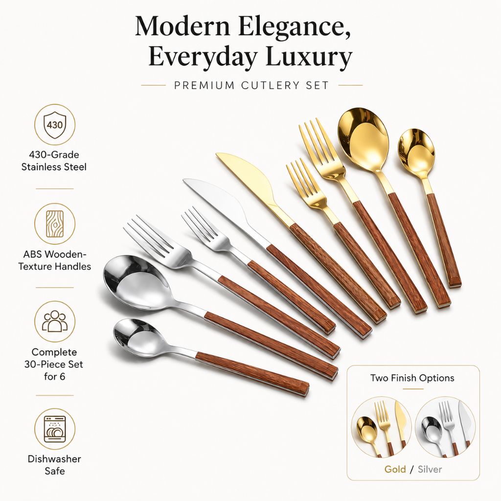Stainless Steel Cutlery Set with Wood Handle - Tegulane Global