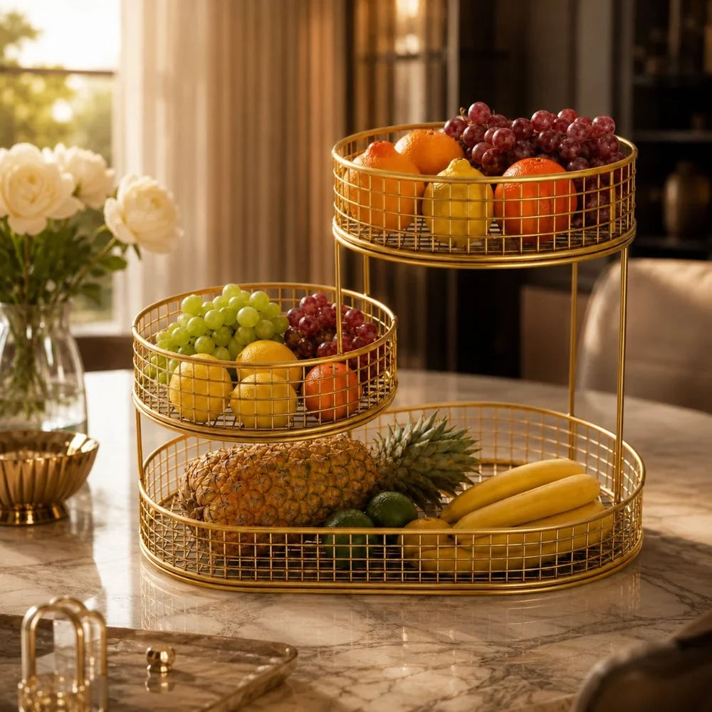 Stainless Steel Multi-Layer Round Fruit Basket Display Rack - Tegulane Global