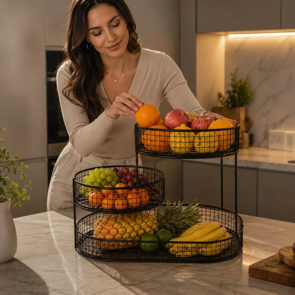 Stainless Steel Multi-Layer Round Fruit Basket Display Rack - Tegulane Global